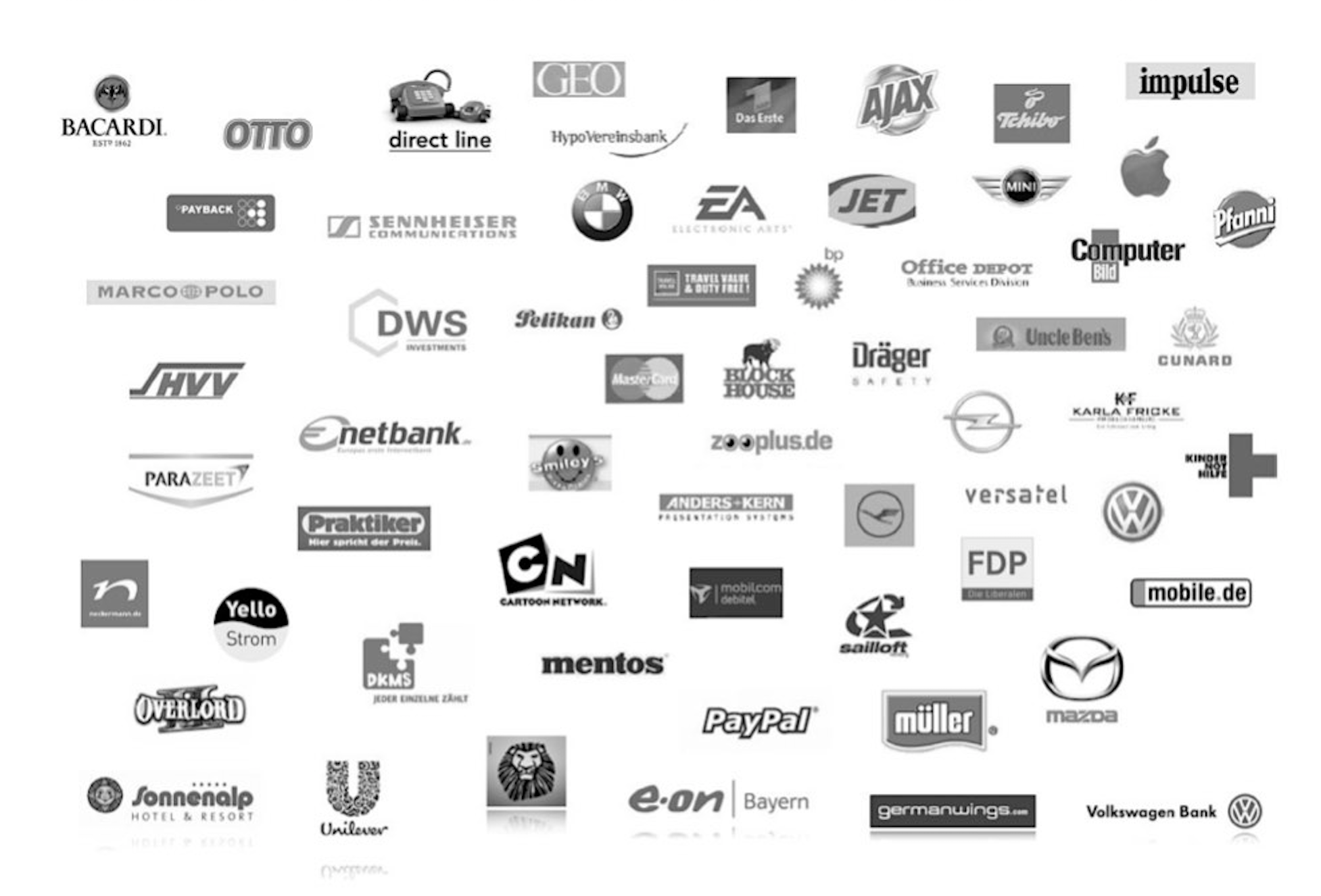 Marken, für die Volker Neumann bereits gearbeitet hat – u.a. BMW, MINI, Apple, Volkswagen, Lufthansa, PayPal, Bacardi, Sennheiser, bp, Mazda, Unilever, EA